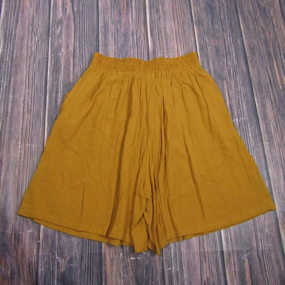 Ship 'N Shore Vintage Womens Large Yellow Culotte Shorts Gauze Pleated USA